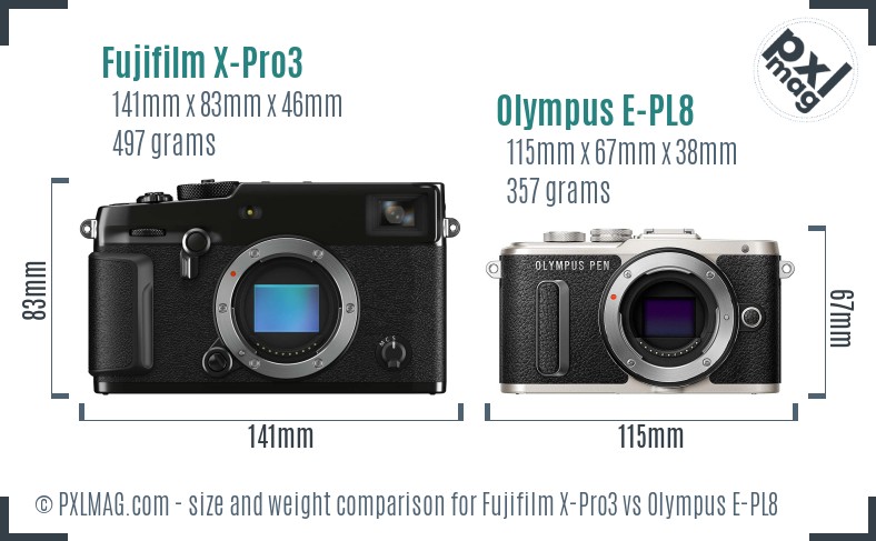 Fujifilm X-Pro3 vs Olympus E-PL8 size comparison