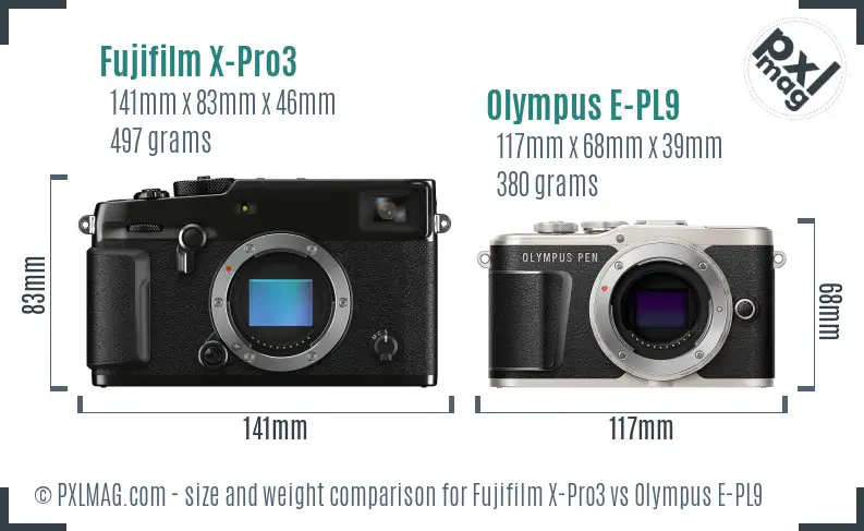 Fujifilm X-Pro3 vs Olympus E-PL9 size comparison Fujifilm X-Pro3 vs Olympus E-PL9 size comparison