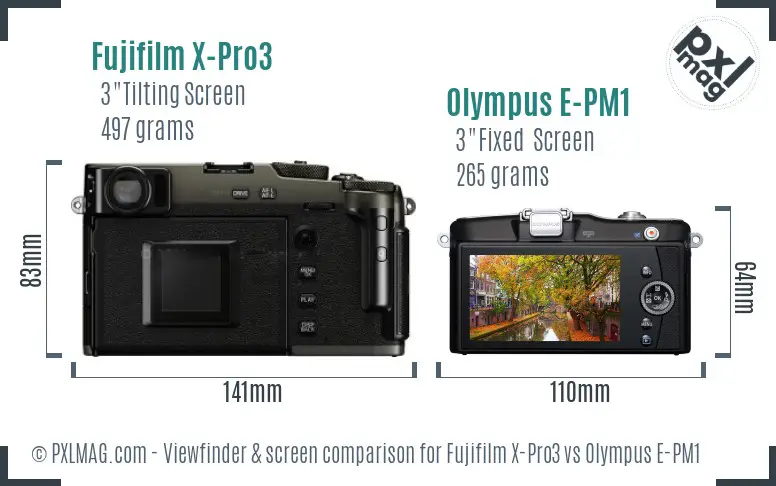 Fujifilm X-Pro3 vs Olympus E-PM1 Screen and Viewfinder comparison