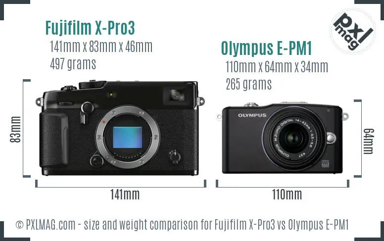 Fujifilm X-Pro3 vs Olympus E-PM1 size comparison