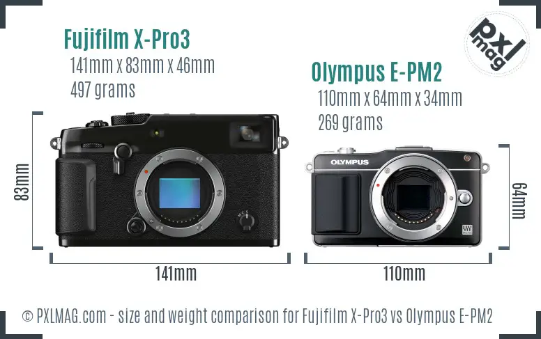 Fujifilm X-Pro3 vs Olympus E-PM2 size comparison