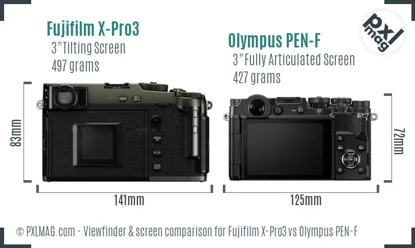 Fujifilm X-Pro3 vs Olympus PEN-F Screen and Viewfinder comparison