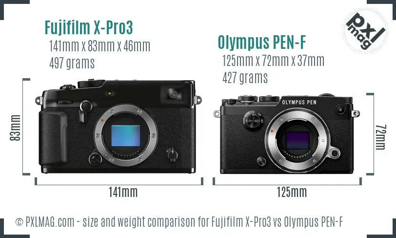 Fujifilm X-Pro3 vs Olympus PEN-F size comparison