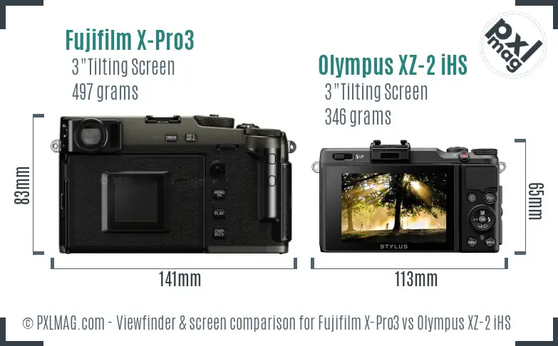 Fujifilm X-Pro3 vs Olympus XZ-2 iHS Screen and Viewfinder comparison