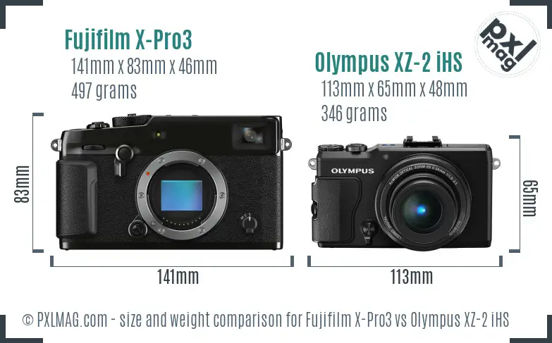 Fujifilm X-Pro3 vs Olympus XZ-2 iHS size comparison