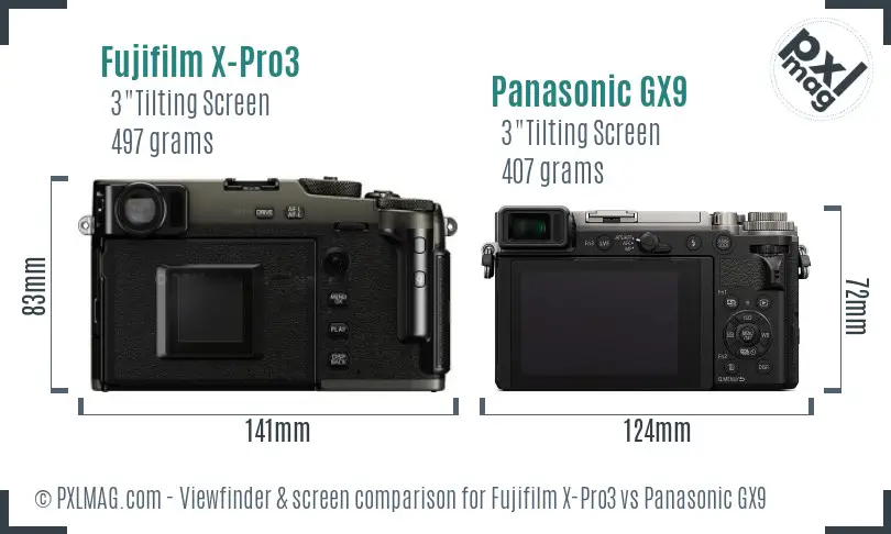 Fujifilm X-Pro3 vs Panasonic GX9 Screen and Viewfinder comparison