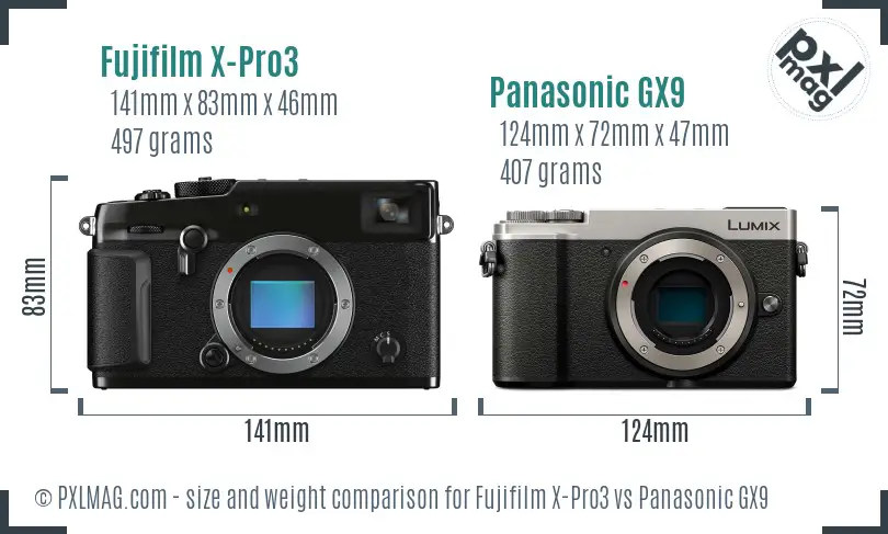 Fujifilm X-Pro3 vs Panasonic GX9 size comparison