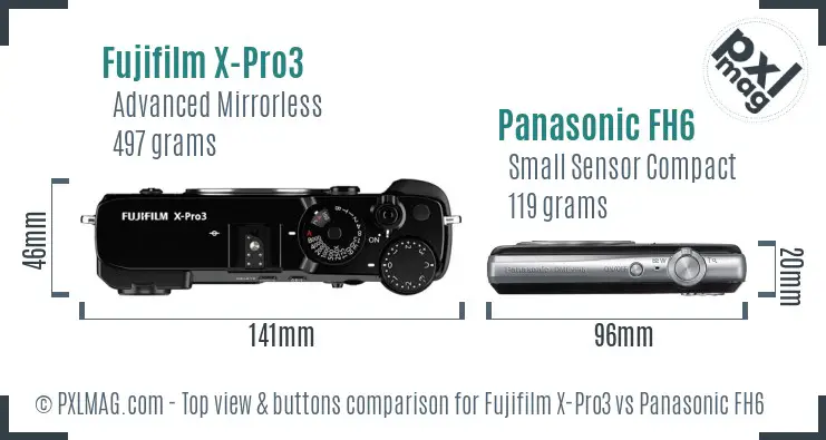 Fujifilm X-Pro3 vs Panasonic FH6 top view buttons comparison
