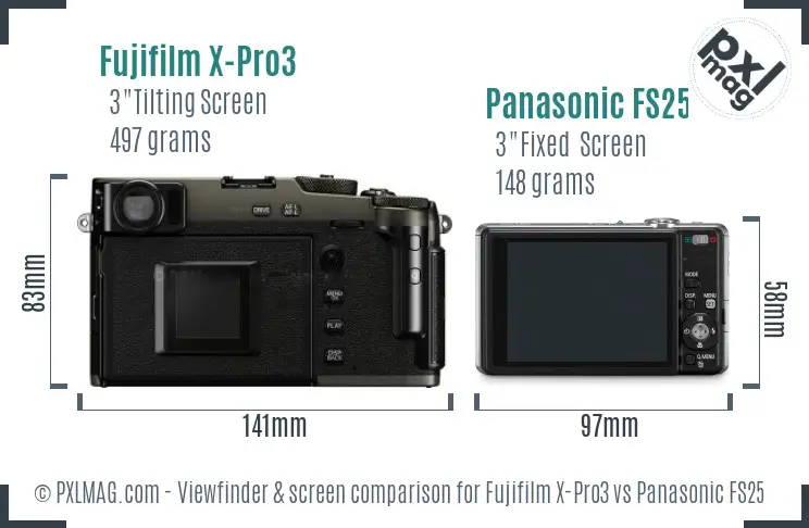 Fujifilm X-Pro3 vs Panasonic FS25 Screen and Viewfinder comparison