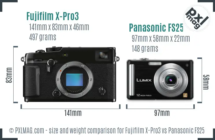 Fujifilm X-Pro3 vs Panasonic FS25 size comparison