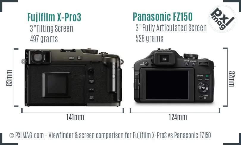 Fujifilm X-Pro3 vs Panasonic FZ150 Screen and Viewfinder comparison