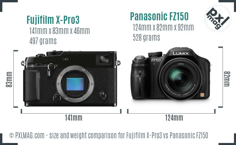 Fujifilm X-Pro3 vs Panasonic FZ150 size comparison