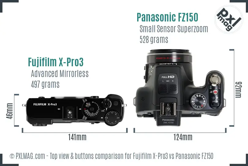 Fujifilm X-Pro3 vs Panasonic FZ150 top view buttons comparison