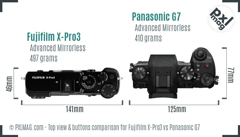 Fujifilm X-Pro3 vs Panasonic G7 top view buttons comparison