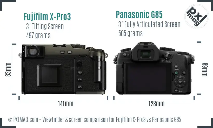 Fujifilm X-Pro3 vs Panasonic G85 Screen and Viewfinder comparison