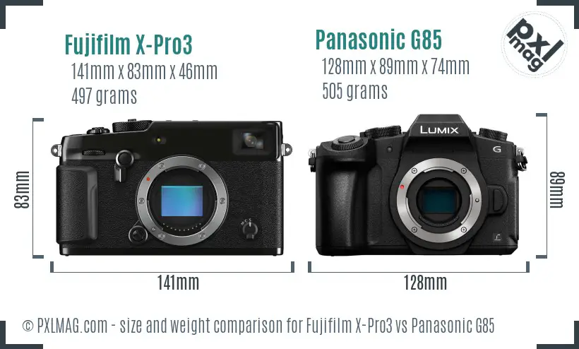 Fujifilm X-Pro3 vs Panasonic G85 size comparison