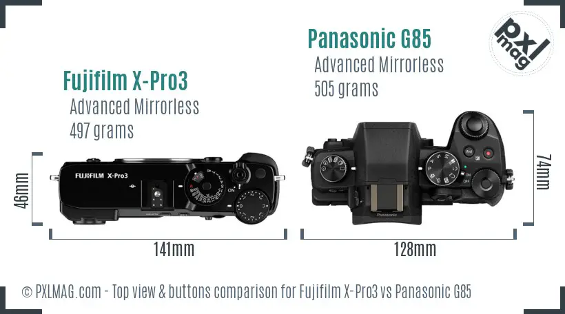 Fujifilm X-Pro3 vs Panasonic G85 top view buttons comparison