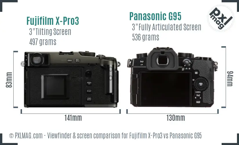 Fujifilm X-Pro3 vs Panasonic G95 Screen and Viewfinder comparison