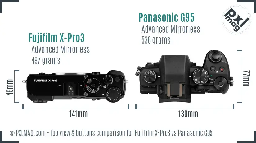 Fujifilm X-Pro3 vs Panasonic G95 top view buttons comparison