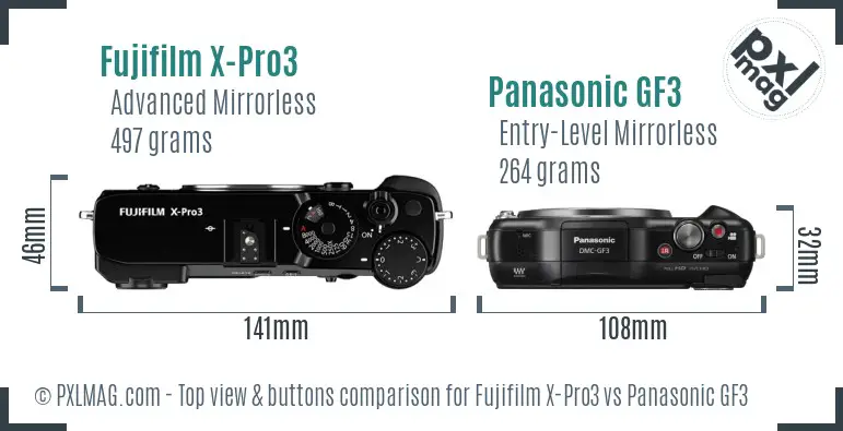 Fujifilm X-Pro3 vs Panasonic GF3 top view buttons comparison