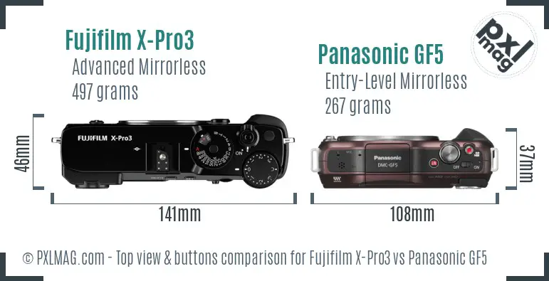 Fujifilm X-Pro3 vs Panasonic GF5 top view buttons comparison