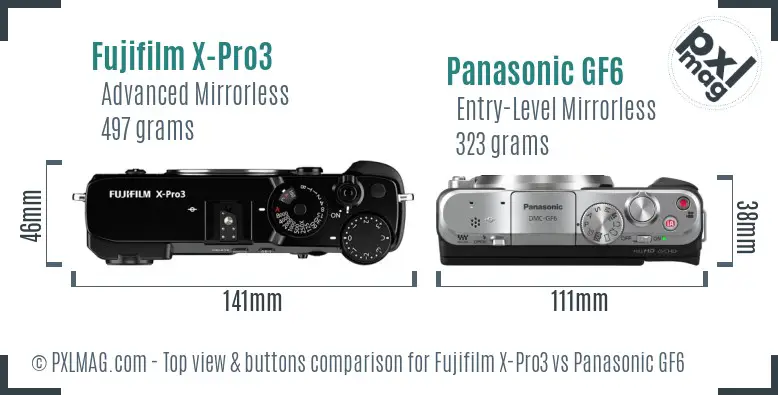 Fujifilm X-Pro3 vs Panasonic GF6 top view buttons comparison