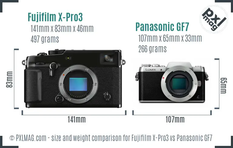 Fujifilm X-Pro3 vs Panasonic GF7 size comparison