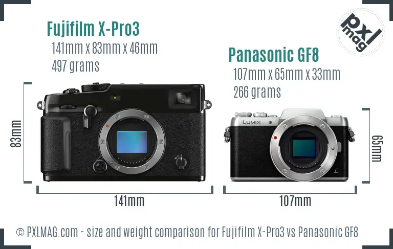 Fujifilm X-Pro3 vs Panasonic GF8 size comparison