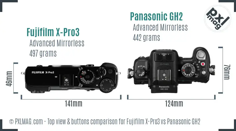 Fujifilm X-Pro3 vs Panasonic GH2 top view buttons comparison