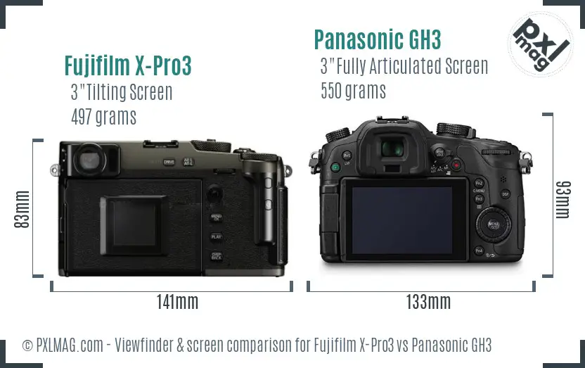 Fujifilm X-Pro3 vs Panasonic GH3 Screen and Viewfinder comparison