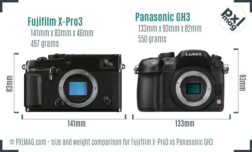 Fujifilm X-Pro3 vs Panasonic GH3 size comparison