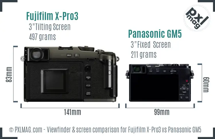 Fujifilm X-Pro3 vs Panasonic GM5 Screen and Viewfinder comparison