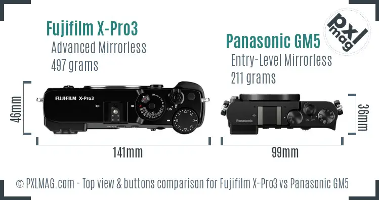 Fujifilm X-Pro3 vs Panasonic GM5 top view buttons comparison
