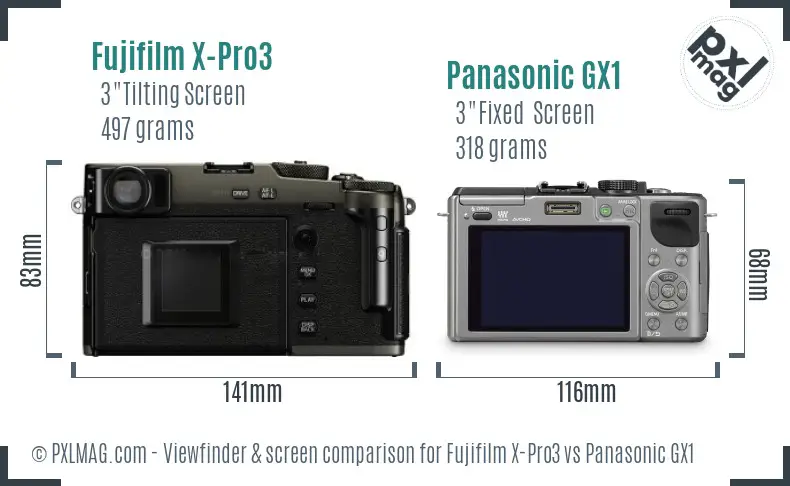 Fujifilm X-Pro3 vs Panasonic GX1 Screen and Viewfinder comparison