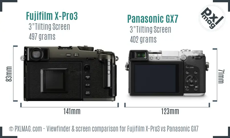 Fujifilm X-Pro3 vs Panasonic GX7 Screen and Viewfinder comparison