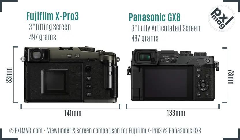 Fujifilm X-Pro3 vs Panasonic GX8 Screen and Viewfinder comparison