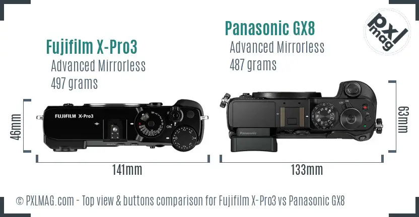 Fujifilm X-Pro3 vs Panasonic GX8 top view buttons comparison