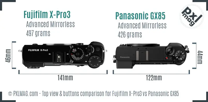 Fujifilm X-Pro3 vs Panasonic GX85 top view buttons comparison