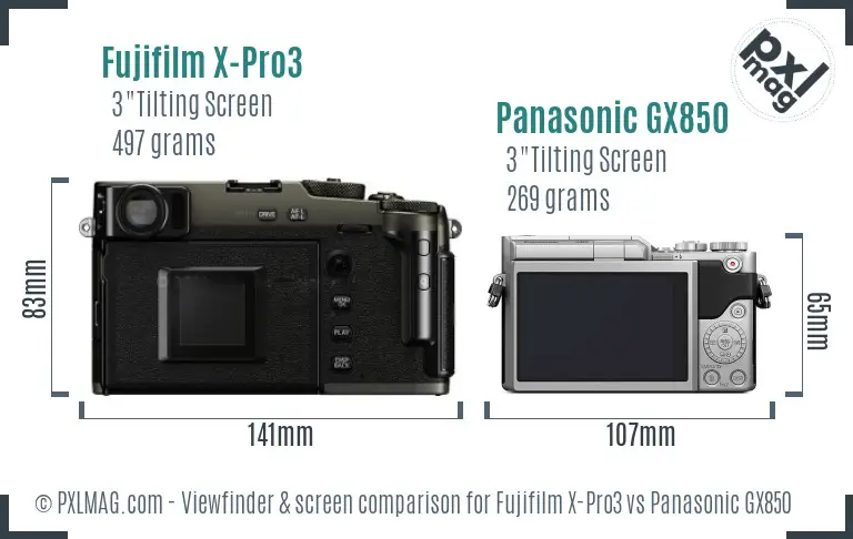 Fujifilm X-Pro3 vs Panasonic GX850 Screen and Viewfinder comparison