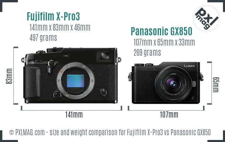 Fujifilm X-Pro3 vs Panasonic GX850 size comparison