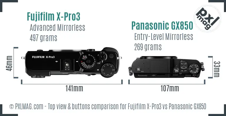 Fujifilm X-Pro3 vs Panasonic GX850 top view buttons comparison