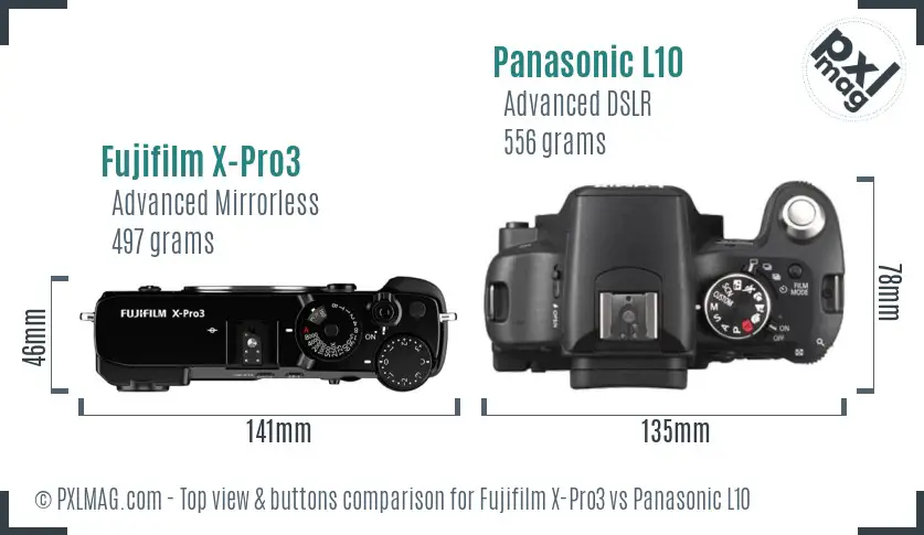 Fujifilm X-Pro3 vs Panasonic L10 top view buttons comparison