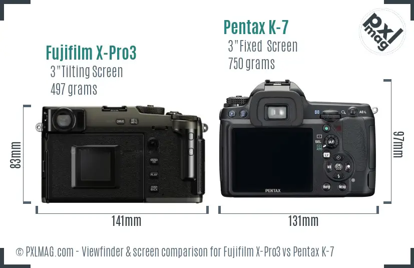 Fujifilm X-Pro3 vs Pentax K-7 Screen and Viewfinder comparison