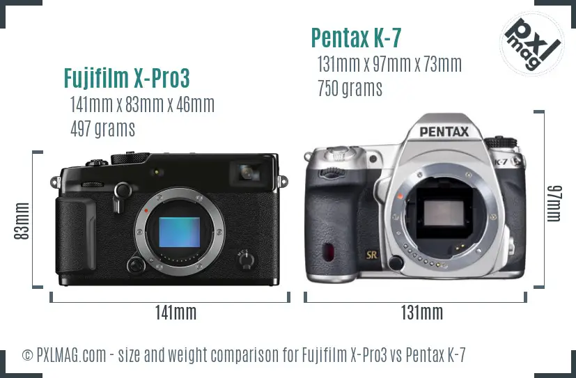 Fujifilm X-Pro3 vs Pentax K-7 size comparison