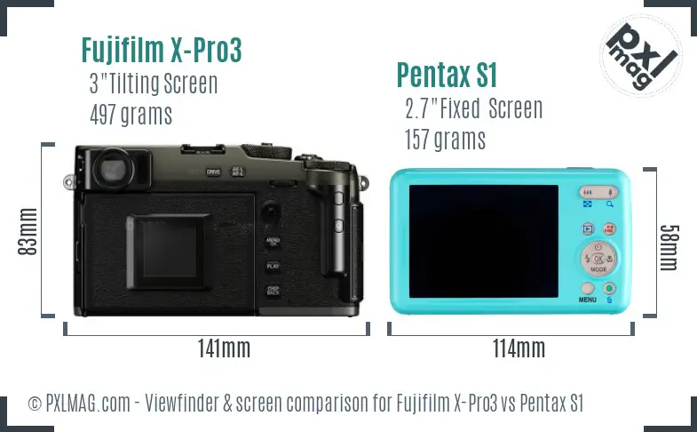 Fujifilm X-Pro3 vs Pentax S1 Screen and Viewfinder comparison