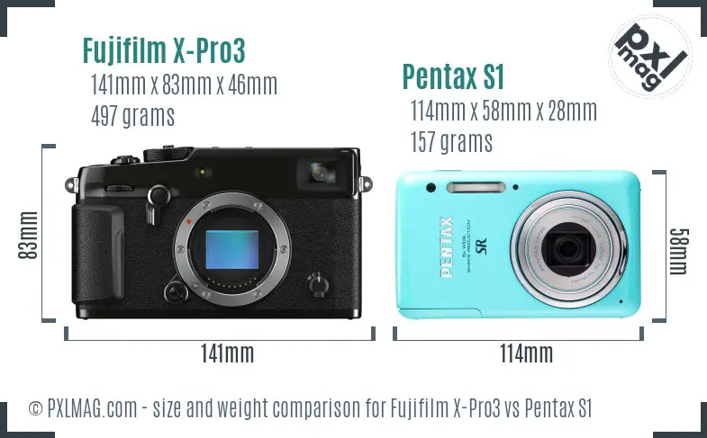 Fujifilm X-Pro3 vs Pentax S1 size comparison