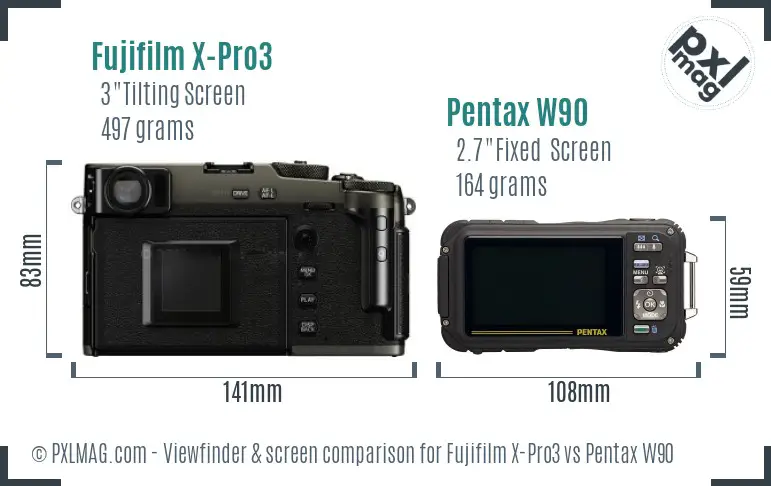 Fujifilm X-Pro3 vs Pentax W90 Screen and Viewfinder comparison