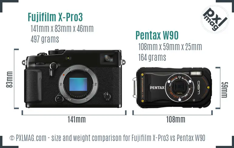 Fujifilm X-Pro3 vs Pentax W90 size comparison