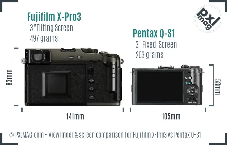 Fujifilm X-Pro3 vs Pentax Q-S1 Screen and Viewfinder comparison