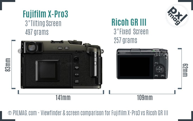 Fujifilm X-Pro3 vs Ricoh GR III Screen and Viewfinder comparison